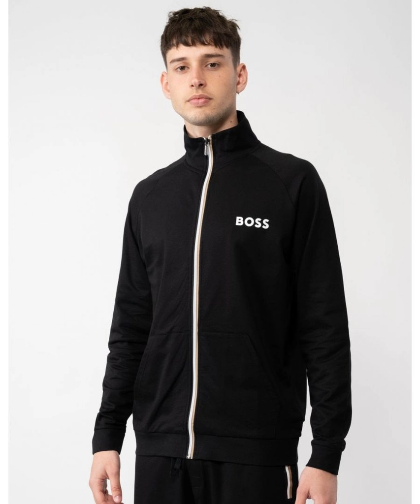 Boss Bodywear Authentic Mens Loungewear Track Jacket in French Terry with Logo Detail - Black - Size Medium